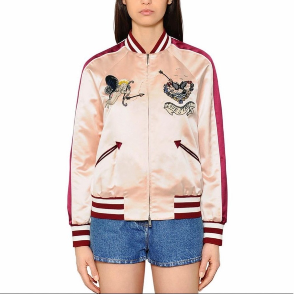 Valentino Embroidered Beaded Satin Bomber Jacket